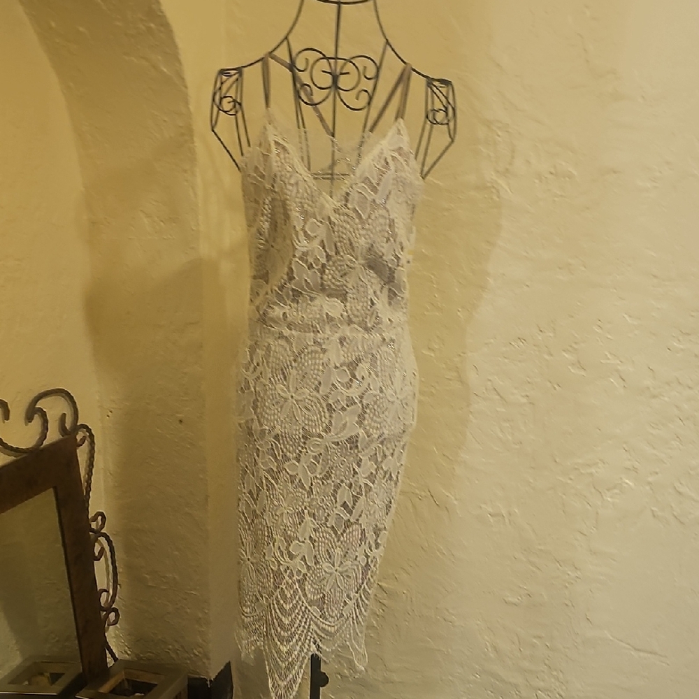 Material Girl Ivory Lace Midi Dress